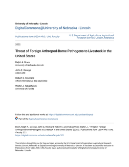 Threat of Foreign Arthropod-Borne Pathogens to Livestock in the United States