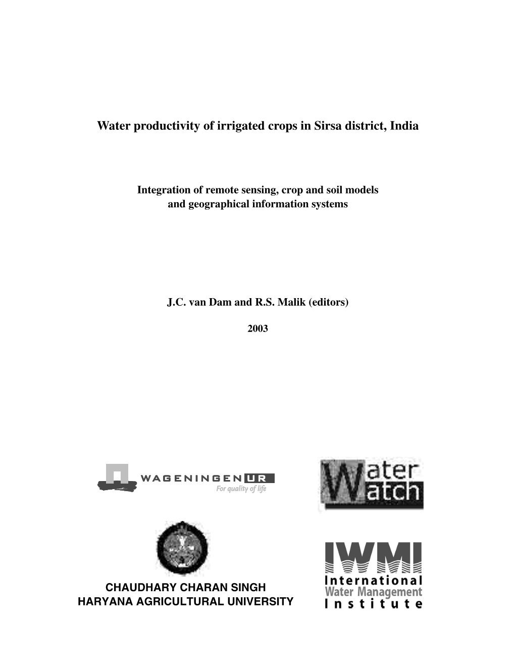 Water Productivity of Irrigated Crops in Sirsa District, India