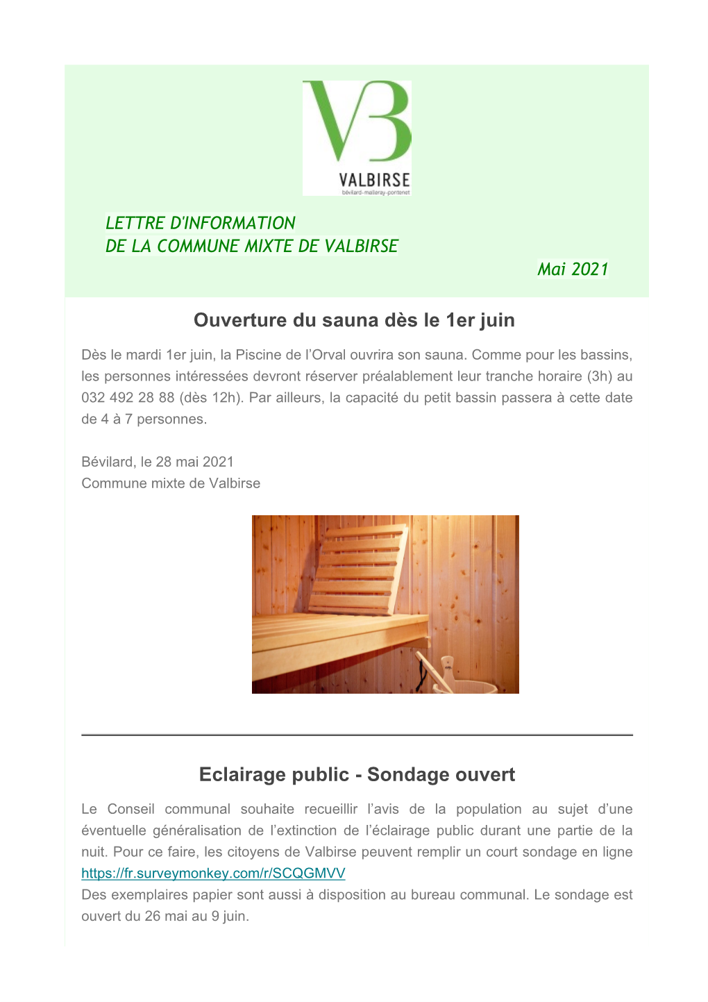 Ouverture Du Sauna Dès Le 1Er Juin Eclairage Public
