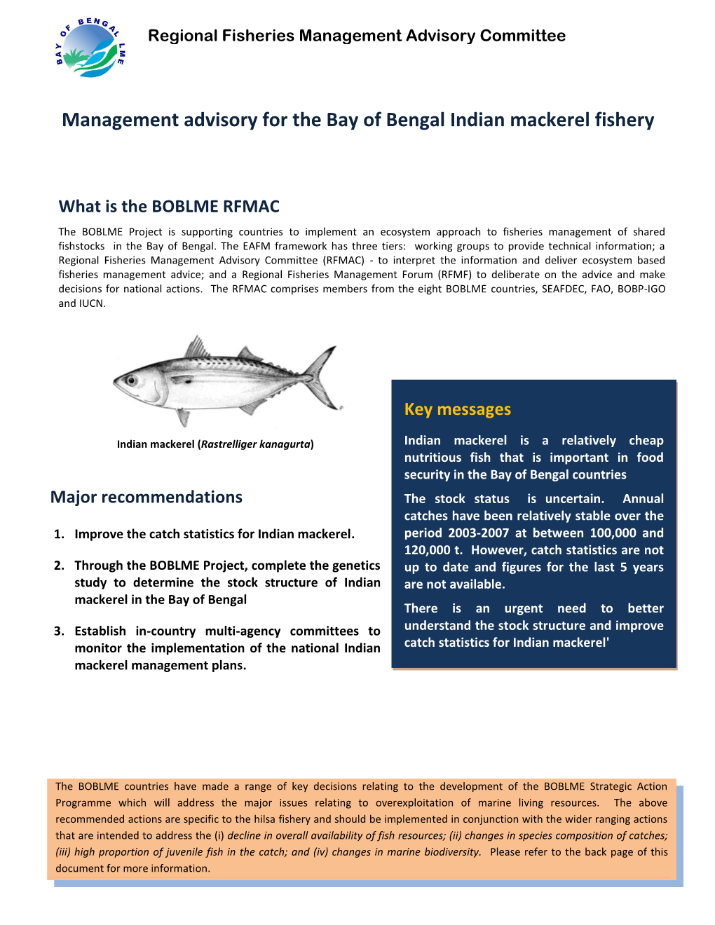 Management Advisory for the Bay of Bengal Indian Mackerel Fishery