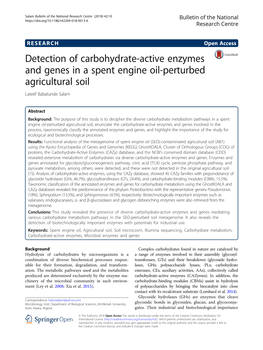 Detection of Carbohydrate-Active Enzymes and Genes in a Spent Engine Oil-Perturbed Agricultural Soil Lateef Babatunde Salam