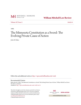 The Minnesota Constitution As a Sword: the Evolving Private Cause