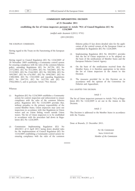 Commission Implementing Decision of 21 December 2011