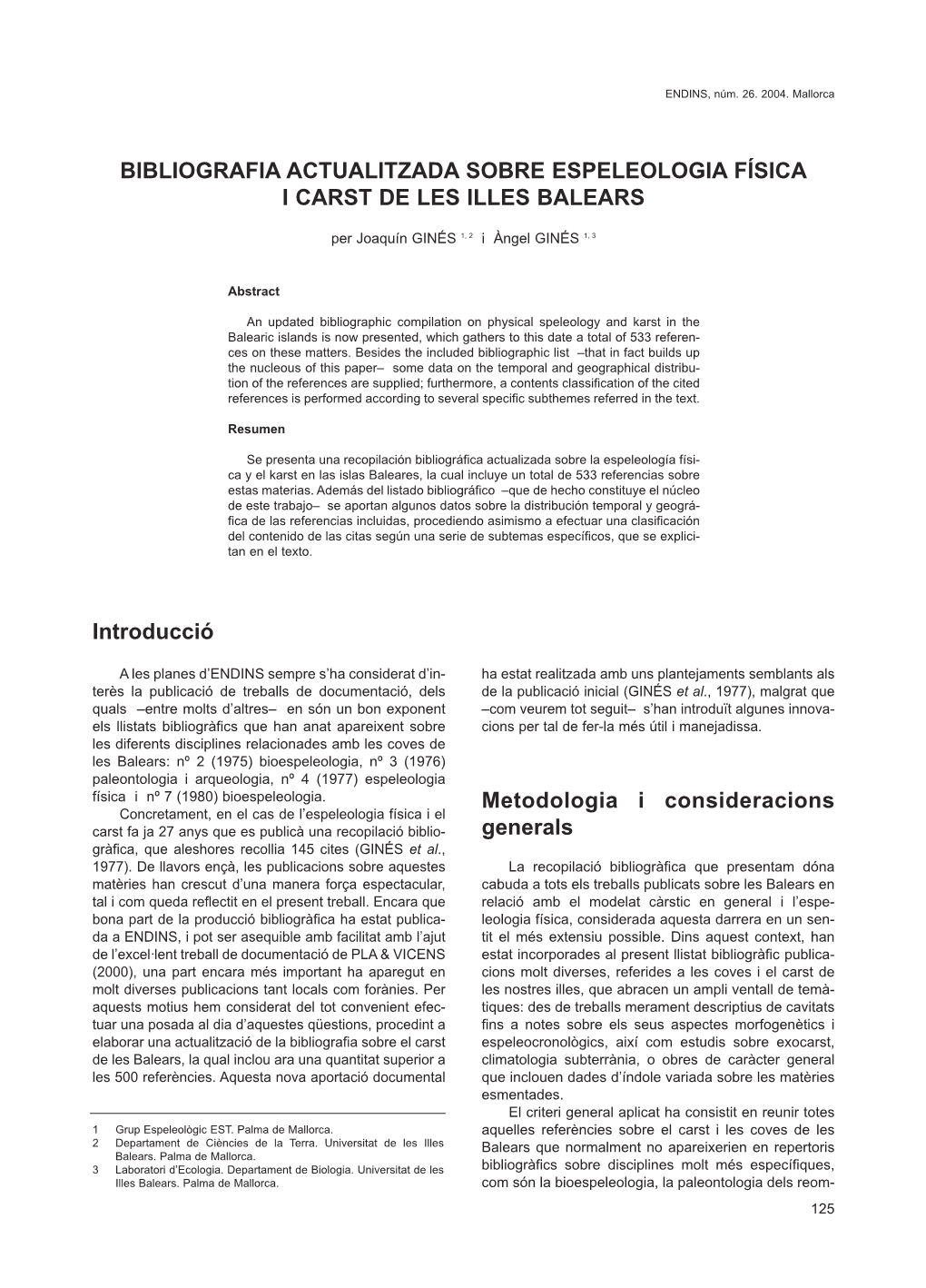 Bibliografia Actualitzada Sobre Espeleologia Física I Carst De Les Illes Balears