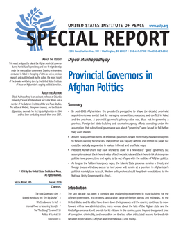 Provincial Governors in Afghan Politics
