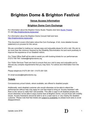 Venue Access Information Brighton Dome Corn Exchange