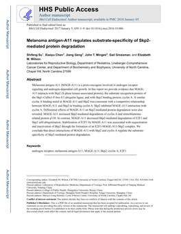 Melanoma Antigen-A11 Regulates Substrate-Specificity of Skp2- Mediated Protein Degradation