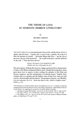 The Theme of Love in Yemenite Hebrew Literature*