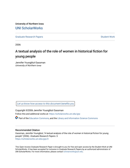 A Textual Analysis of the Role of Women in Historical Fiction for Young People