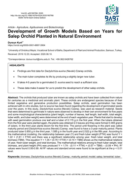 Development of Growth Models Based on Years for Salep Orchid Planted in Natural Environment