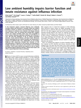 Low Ambient Humidity Impairs Barrier Function and Innate Resistance Against Influenza Infection