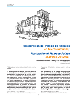 Restauración Del Palacio De Figaredo En Mieres (Asturias)* Restoration of Figaredo Palace in Mieres (Asturias)*