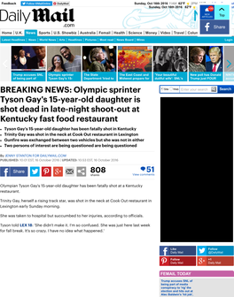 Olympic Sprinter Tyson Gay's 15-Year-Old Daughter Is Shot Dead in Late-Night Shoot-Out At