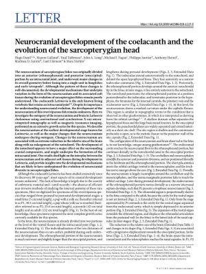 Neurocranial Development of the Coelacanth and the Evolution of the Sarcopterygian Head Hugo Dutel1,2*, Manon Galland3, Paul Tafforeau4, John A