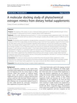 A Molecular Docking Study of Phytochemical Estrogen Mimics from Dietary Herbal Supplements Chelsea N Powers and William N Setzer*