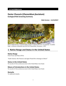 Darter Characin (Characidium Fasciatum) Ecological Risk Screening Summary
