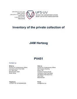 Inventory of the Private Collection of JAM Hertzog PV451