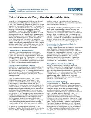 China's Communist Party Absorbs More of the State
