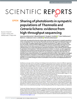 Sharing of Photobionts in Sympatric Populations of Thamnolia And