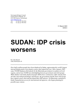SUDAN: IDP Crisis Worsens