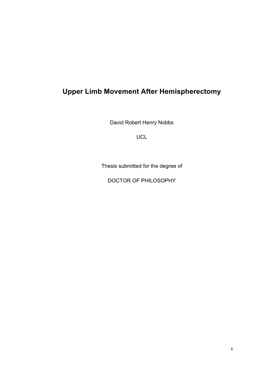 Upper Limb Movement After Hemispherectomy