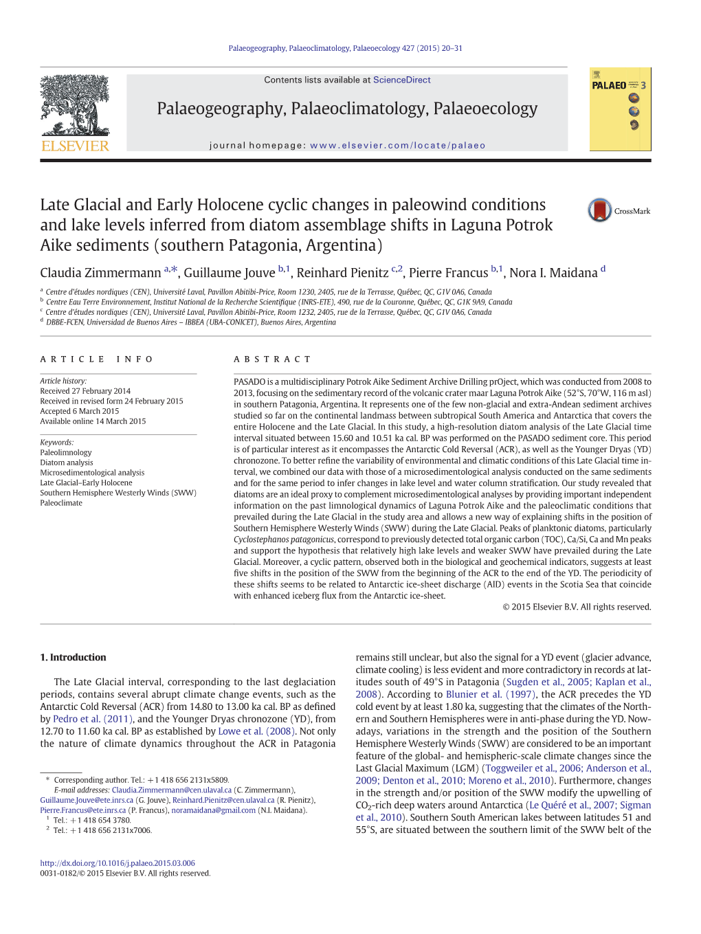 Late Glacial and Early Holocene Cyclic Changes in Paleowind Conditions