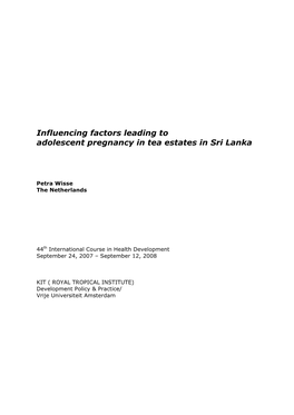 Influencing Factors Leading to Adolescent Pregnancy in Tea Estates in Sri Lanka