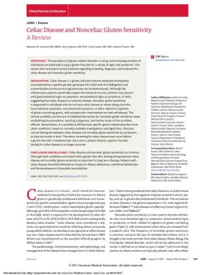 Celiac Disease and Nonceliac Gluten Sensitivitya Review