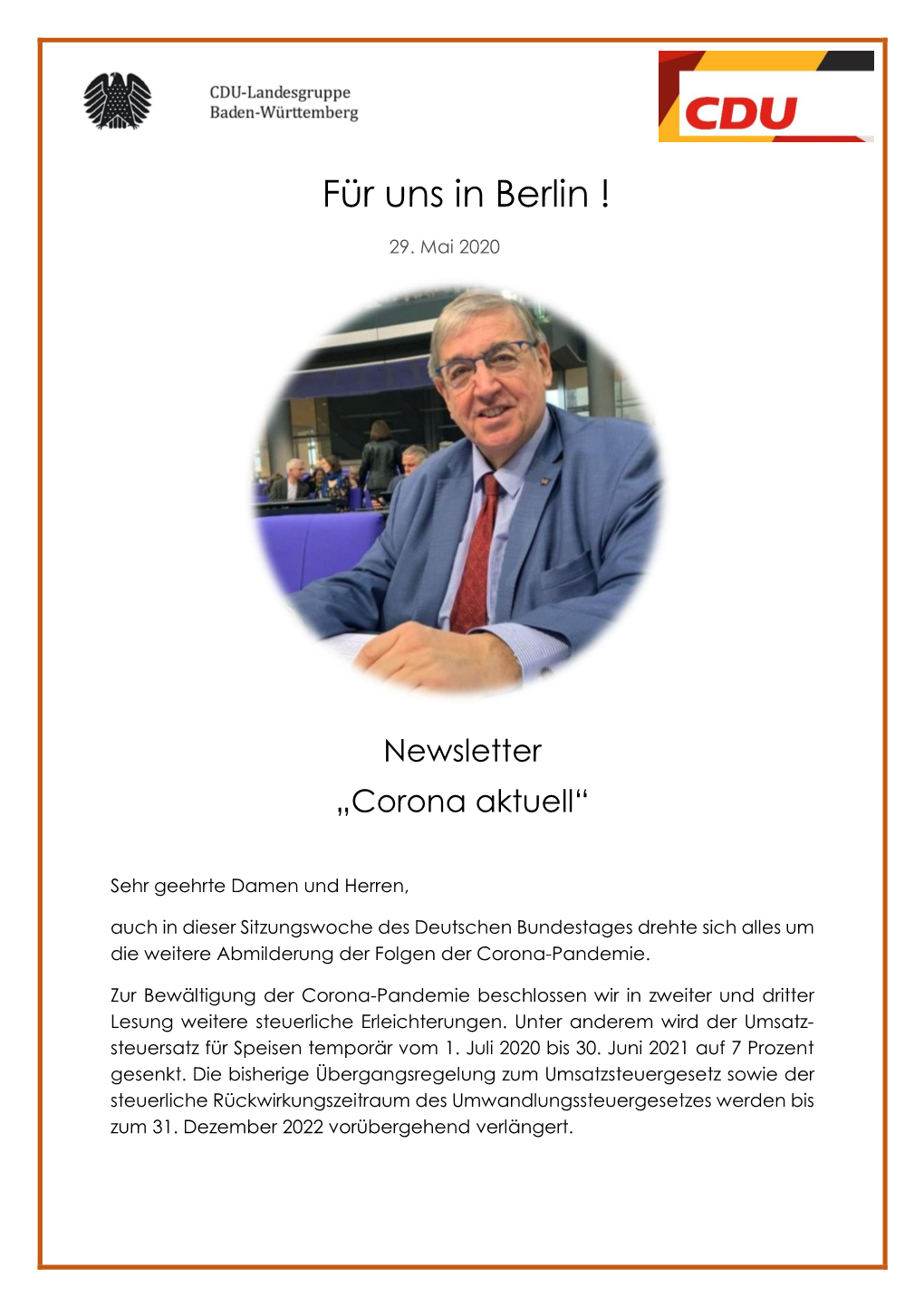 Newsletter Vom 29. Mai 2020