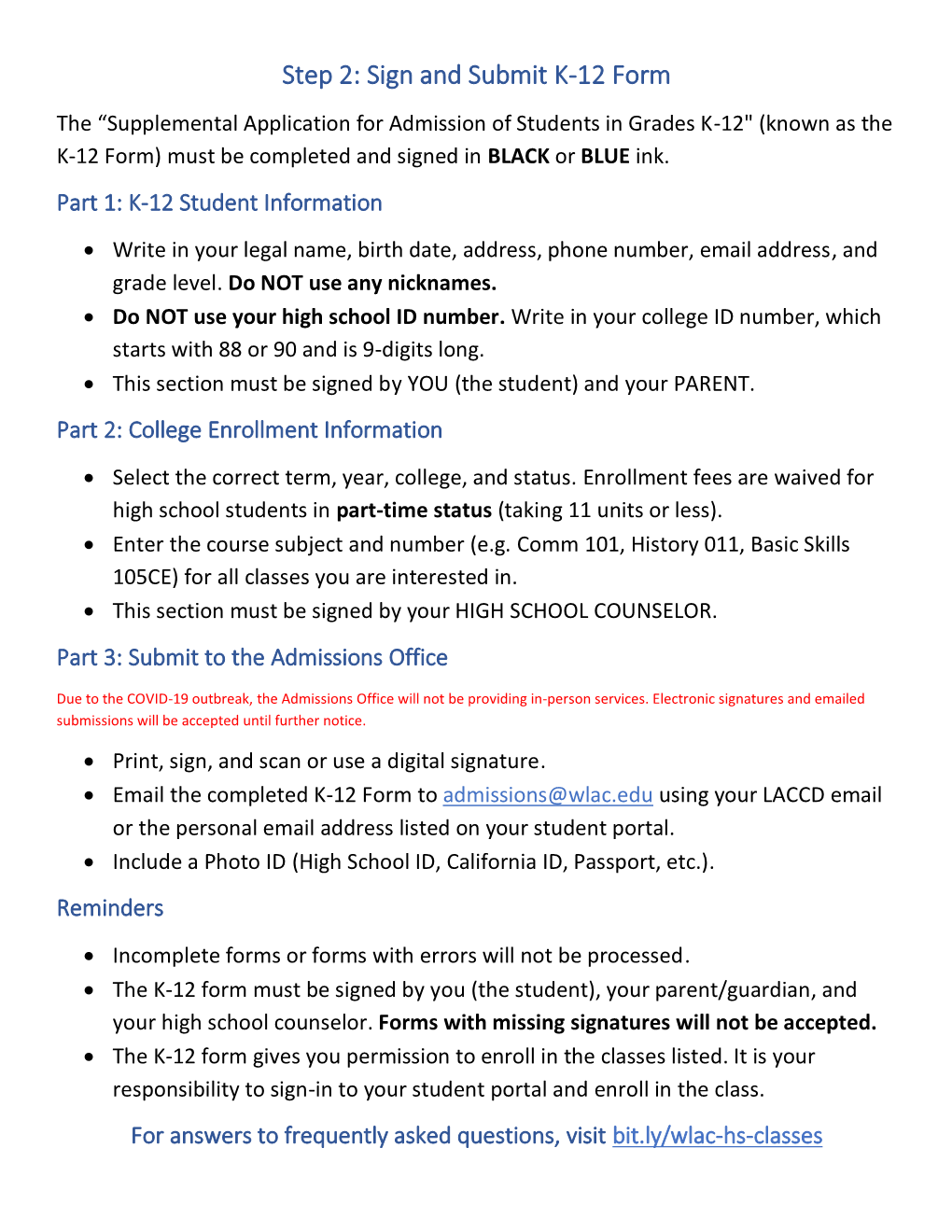 Step 2: Sign and Submit K-12 Form