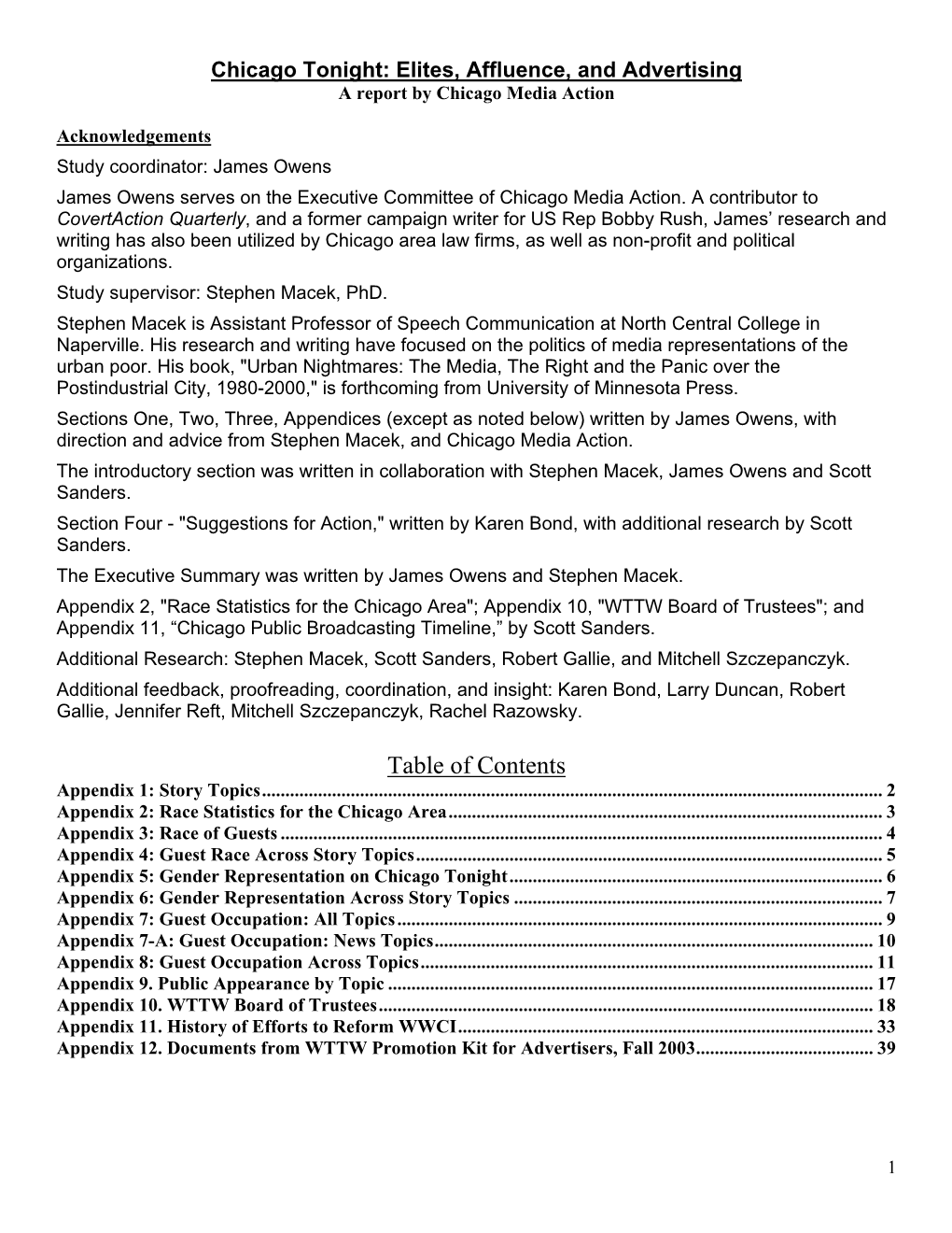 Table of Contents Appendix 1: Story Topics