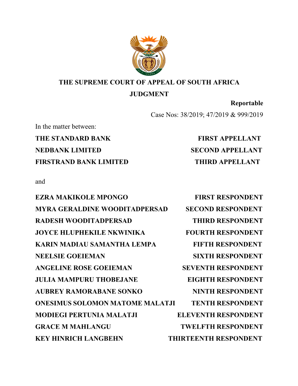 The Supreme Court of Appeal of South Africa Judgment