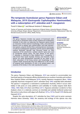 The Temperate Australasian Genus Papawera Oskars and Malaquias, 2019 (Gastropoda: Cephalaspidea: Haminoeidae), with a Redescription of P