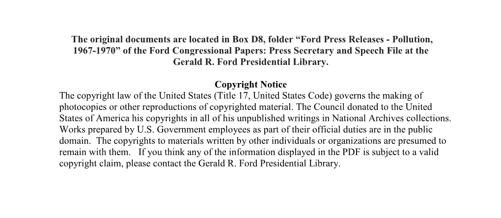 Pollution, 1967-1970” of the Ford Congressional Papers: Press Secretary and Speech File at the Gerald R