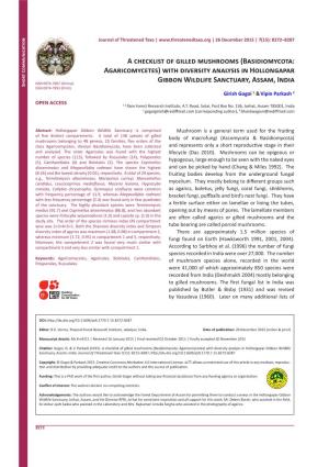 A Checklist of Gilled Mushrooms (Basidiomycota: Agaricomycetes) with Diversity Analysis in Hollongapar