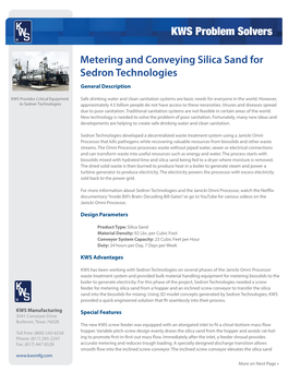 Metering and Conveying Silica Sand for Sedron Technologies General Description