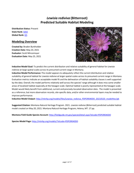 Lewisia Rediviva (Bitterroot) Predicted Suitable Habitat Modeling