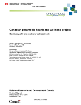 Canadian Paramedic Health and Wellness Project Workforce Profile and Health and Wellness Trends