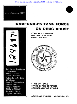 Governor's Task Force on Drug Abuse Statewide Strategy for Drug & Violent Crime Control