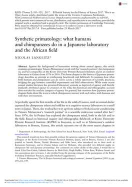 Synthetic Primatology: What Humans and Chimpanzees Do in a Japanese Laboratory and the African ﬁeld