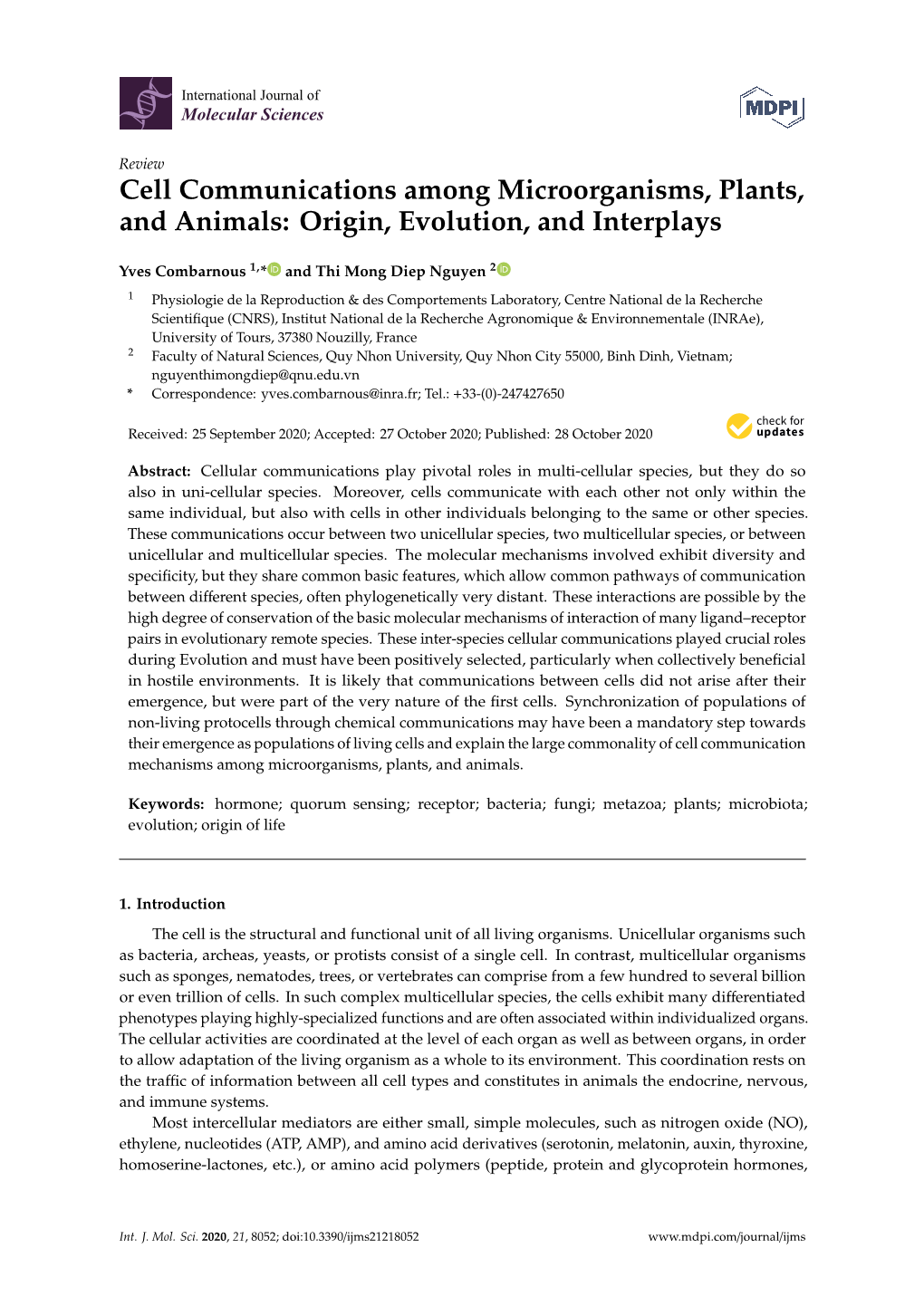 Cell Communications Among Microorganisms, Plants, and Animals: Origin, Evolution, and Interplays