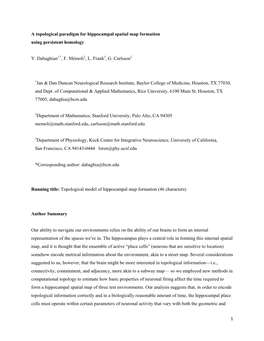 1 a Topological Paradigm for Hippocampal Spatial Map Formation