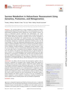 Sucrose Metabolism in Haloarchaea: Reassessment Using Genomics, Proteomics, and Metagenomics