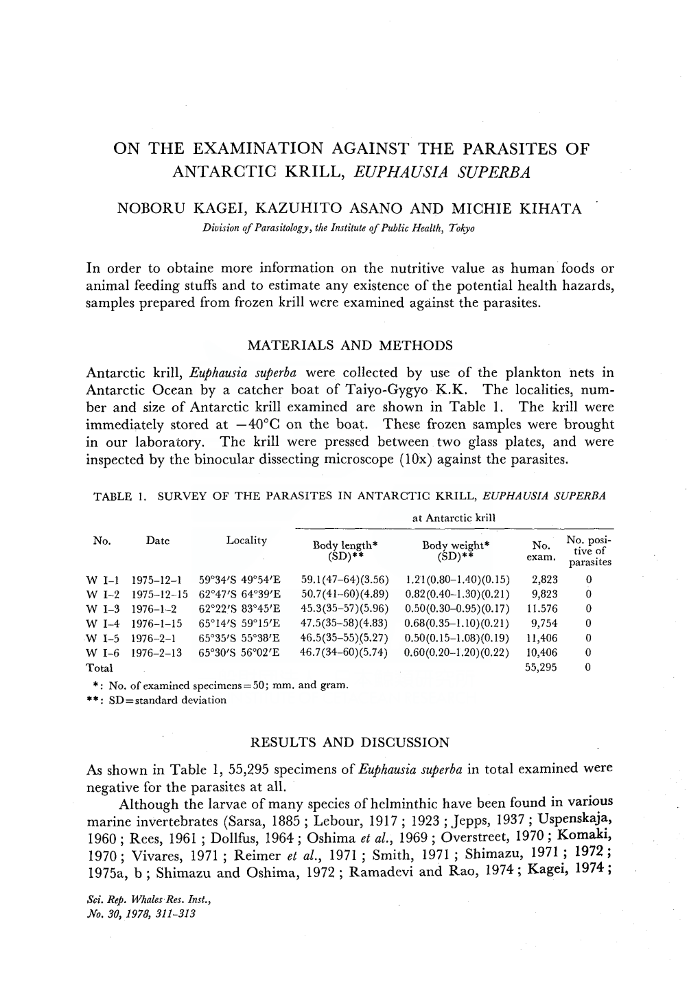 On the Examination Against the Parasites of Antarctic Krill, Euphausia Superba