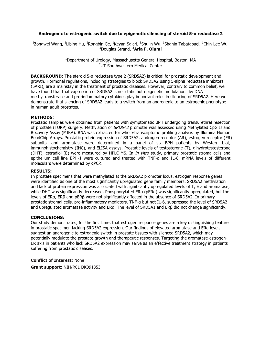 Androgenic to Estrogenic Switch Due to Epigenetic Silencing of Steroid 5-Α Reductase 2