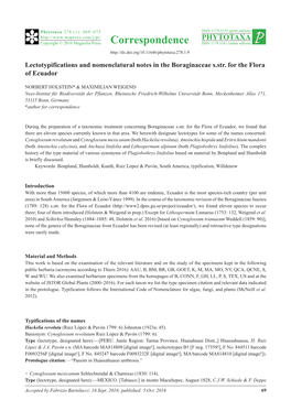 Lectotypifications and Nomenclatural Notes in the Boraginaceae S.Str. for the Flora of Ecuador