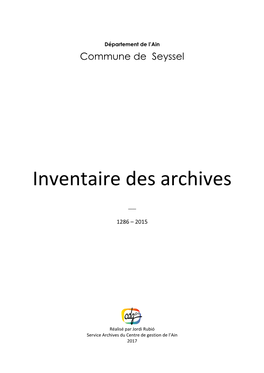 Inventaire Des Archives