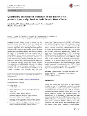 Quantitative and Financial Evaluation of Non-Timber Forest