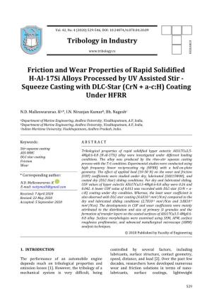 Tribology in Industry Friction and Wear Properties of Rapid Solidified H-Al