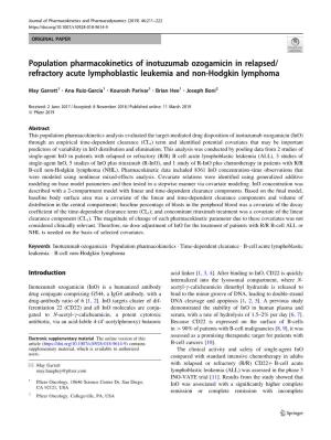 Population Pharmacokinetics of Inotuzumab Ozogamicin in Relapsed/ Refractory Acute Lymphoblastic Leukemia and Non-Hodgkin Lymphoma